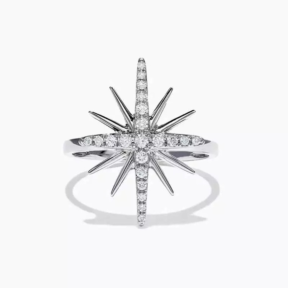 New 925 Silver Bling Star Fashion Diamond Ring - Picture 6 of 6